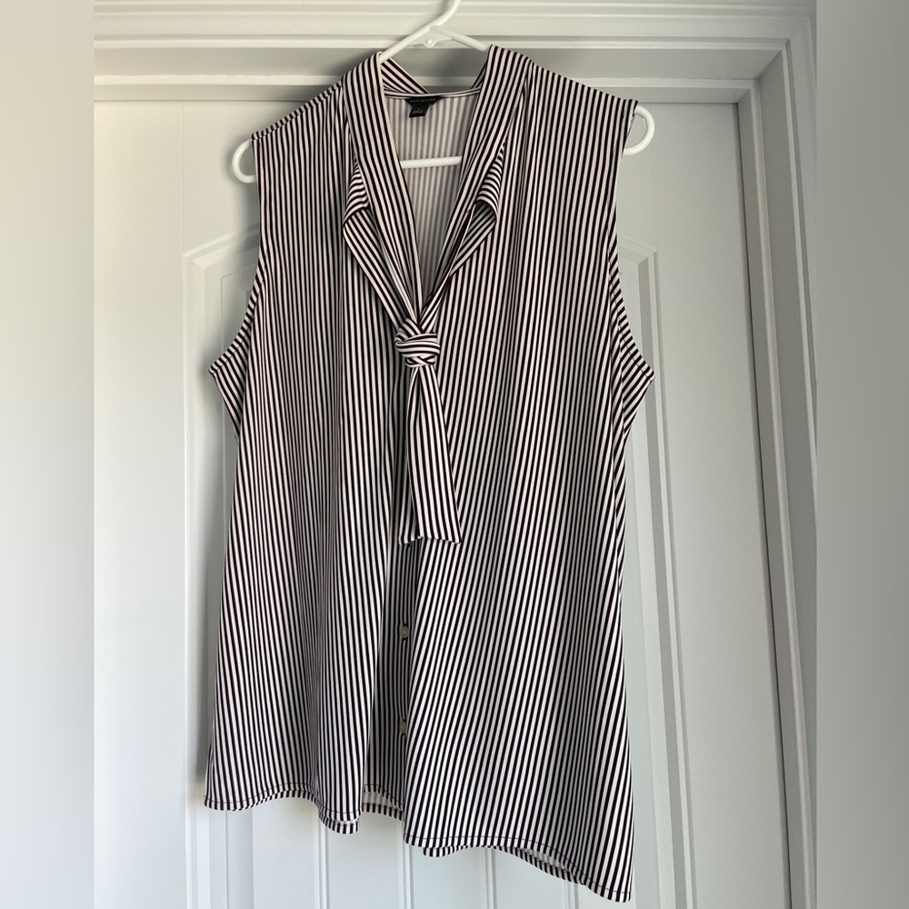 Ann Taylor Tie Neck Tank in maroon stripe - L